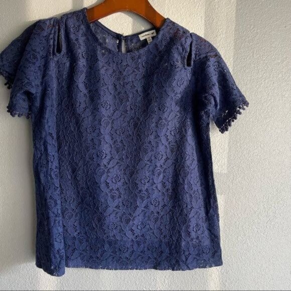 Monteau Girl Navy Blue Cold Shoulder Short Sleeve Lace Top Size 14(XL) - Picture 3 of 6